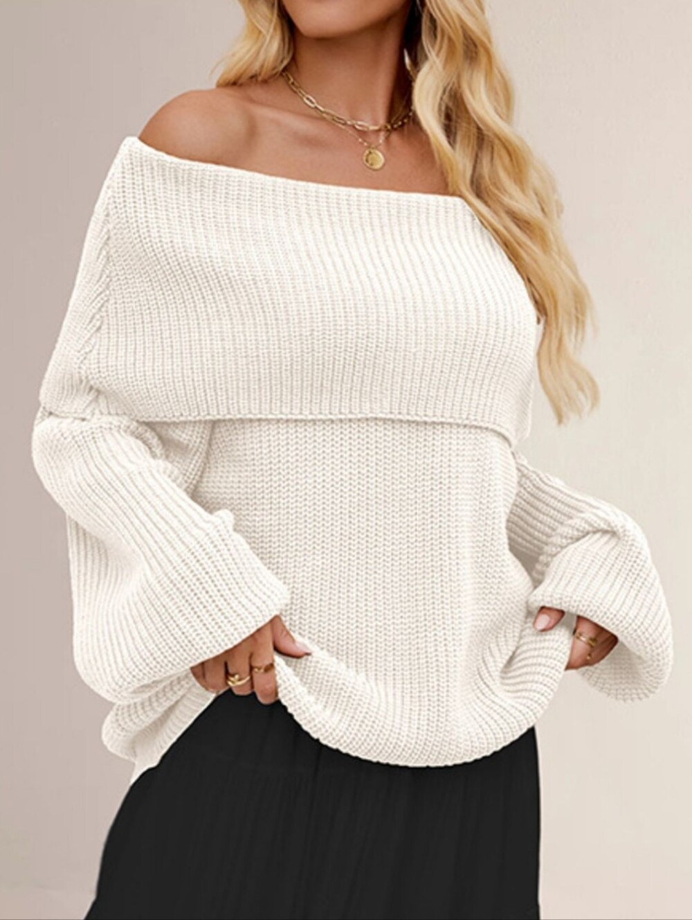 KIRA Off-Shoulder Chunky Knit Sweater in White S M L XL
